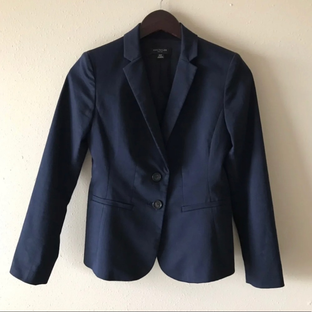 Ann Taylor Navy Blue Petite Skirt Suit 00P